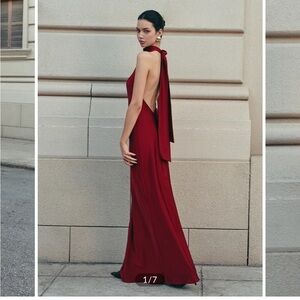 Commense Red Backless Halter Gown for Weddings